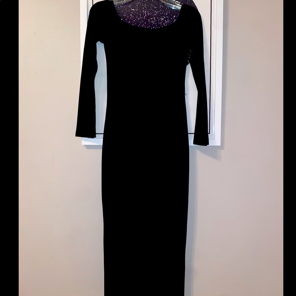 Black, long sleeve dress, knee length